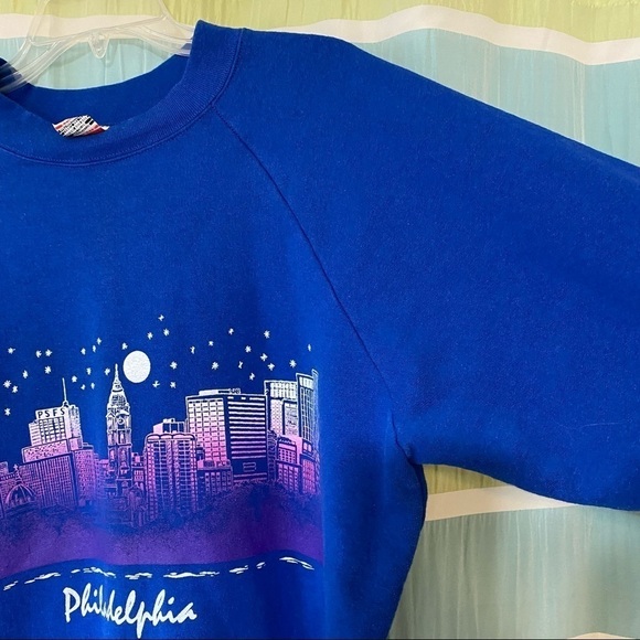 Vintage Philadelphia Crewneck Sweatshirt Blue Sz XLarge - Picture 5 of 7